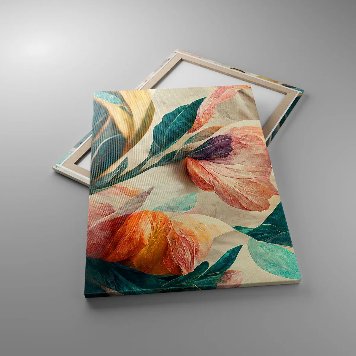 Obraz na płótnie - Kolorowe kwiaty w tropikalnym stylu na jasnym tle - 70x100cm - Kwiaty wysp południowych - Nowoczesna dekoracja ścienna do salonu i sypialni ARTTOR