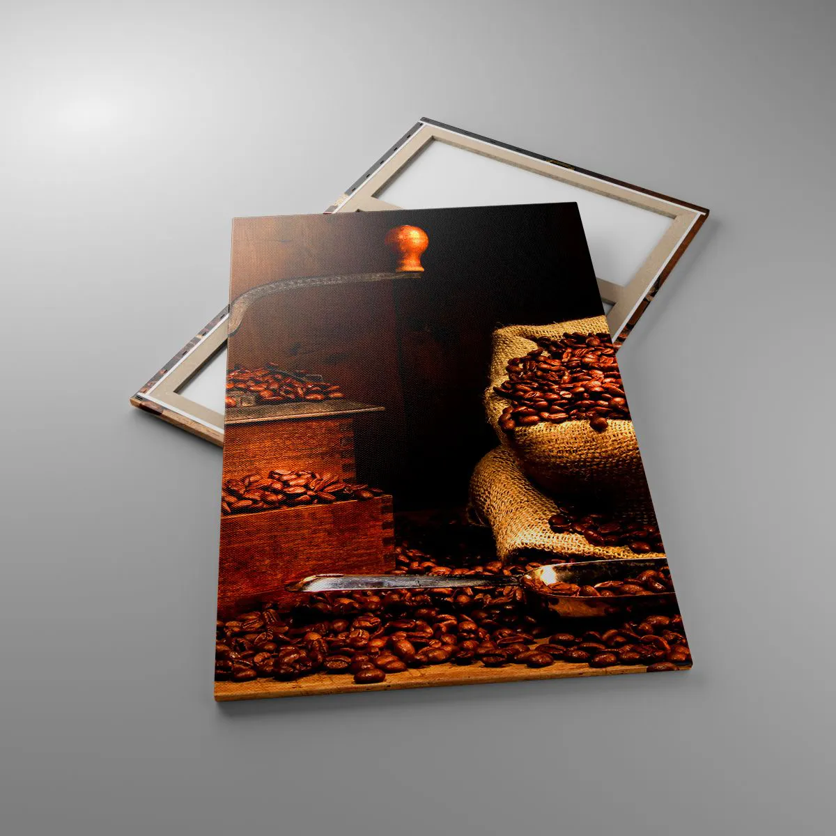 Quadro em tela - Natureza morta com grãos de café e moedor - 80x120 cm