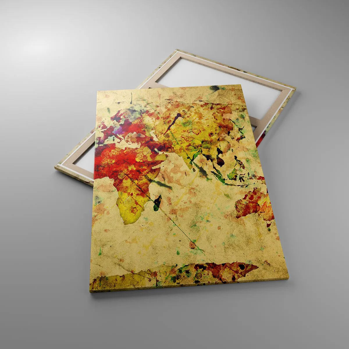 Quadro su tela - Stampe su Tela - Un'interpretazione artistica e colorata della mappa del mondo - 80x120cm - La vita come la carta colorata di una mappa - Decorazione murale moderna per soggiorno e camera da letto ARTTOR