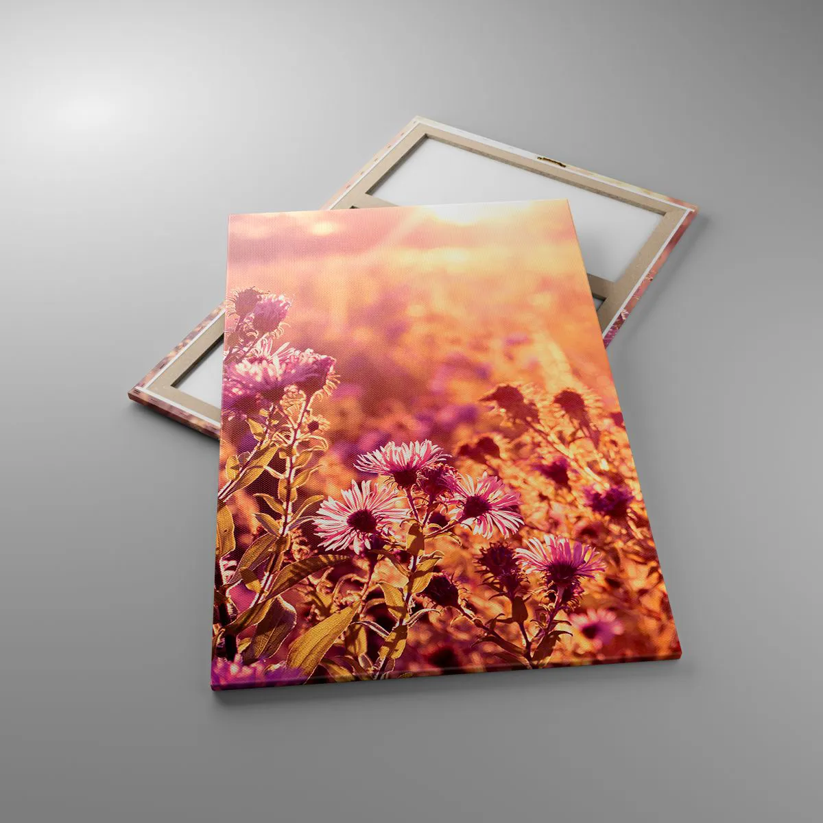 Obraz na płótnie - Łąka w świetle zachodzącego słońca - 80x120cm - Przed odejściem lata - Nowoczesna dekoracja ścienna do salonu i sypialni ARTTOR