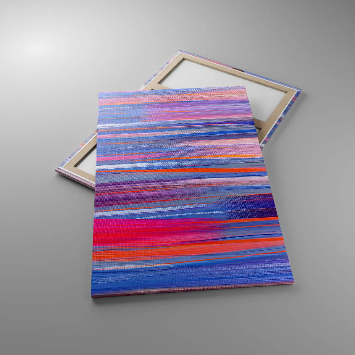 Obraz na płótnie - Abstrakcyjne pionowe linie w odcieniach niebieskiego i różu - 80x120cm - Wtęczowstąpienie - Nowoczesna dekoracja ścienna do salonu i sypialni ARTTOR