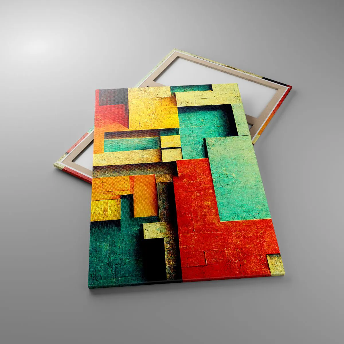 Cuadro sobre lienzo - Impresión de Imagen - Formas geométricas abstractas en colores vibrantes - 80x120cm - Festival de ángulos rectos - Decoración de pared moderna para salón y dormitorio ARTTOR