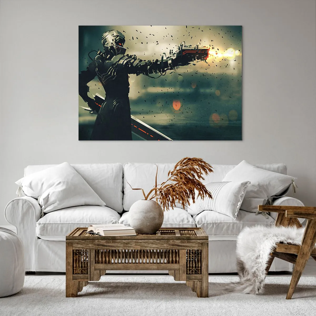 Cuadro sobre lienzo - Impresión de Imagen - Guerrero cibernético con armamento futurista. - 100x70cm - Arma letal: tu propio Terminator - Decoración de pared moderna para salón y dormitorio ARTTOR