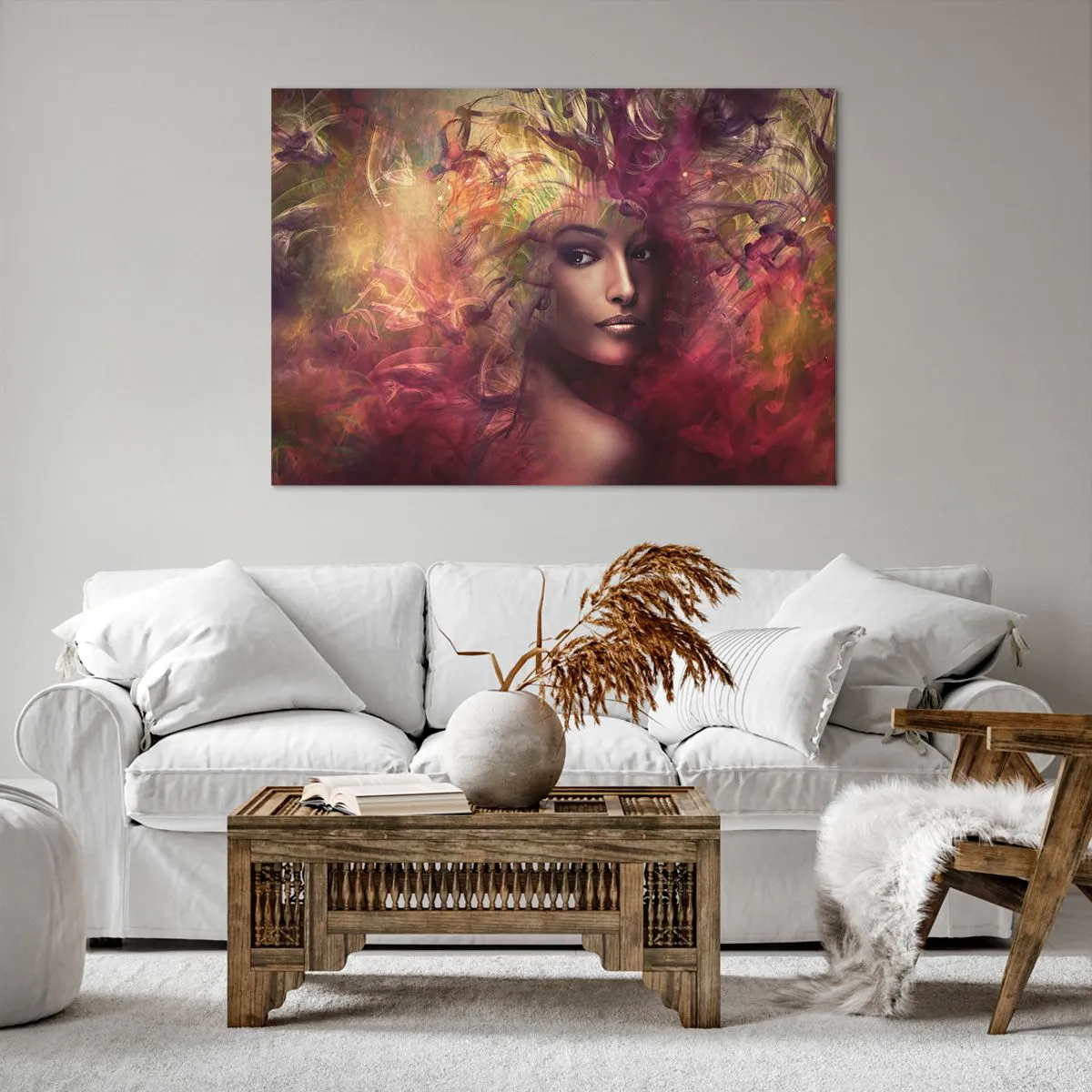 Bild auf Leinwand - Leinwandbild - Eine Frau in abstrakten Farben, die einen dynamischen Hintergrund schafft - 100x70cm - Ich bin hier! - Moderne Wanddekoration für Wohnzimmer und Schlafzimmer ARTTOR