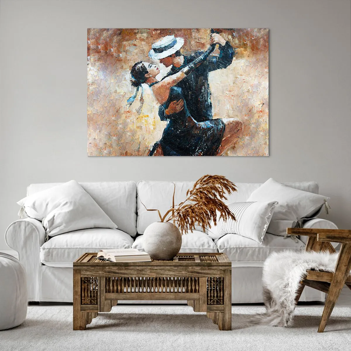 Quadro su tela - Stampe su Tela - Una coppia che balla il tango in uno stile romantico ed elegante - 100x70cm - Alla Rodolfo Valentino - Decorazione murale moderna per soggiorno e camera da letto ARTTOR