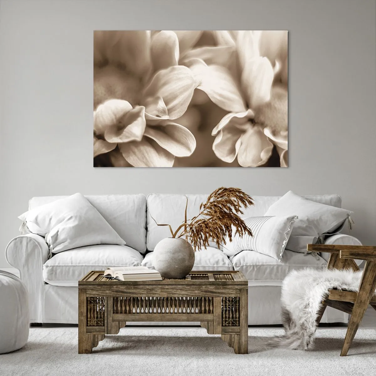 Quadro su tela - Stampe su Tela - Primo piano di fiori in una delicata tonalità seppia con contorni morbidi - 100x70cm - Mite come un sorriso - Decorazione murale moderna per soggiorno e camera da letto ARTTOR