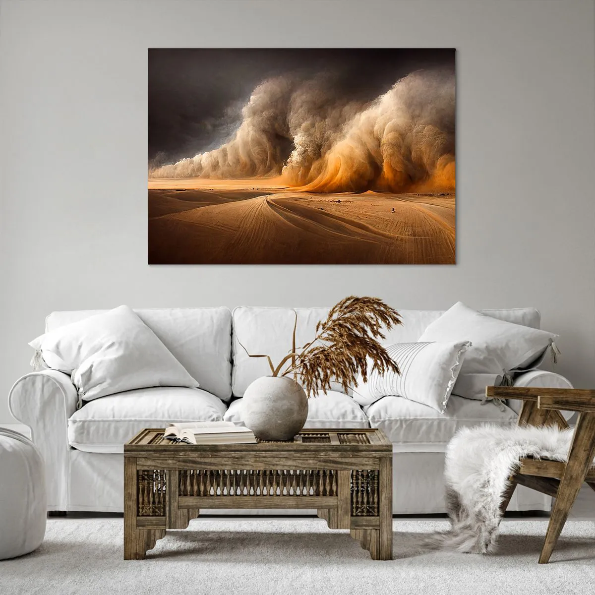 Obraz na płótnie - Imponująca burza piaskowa na pustyni - 100x70cm - Gniew pustyni - Nowoczesna dekoracja ścienna do salonu, kuchni i sypialni ARTTOR