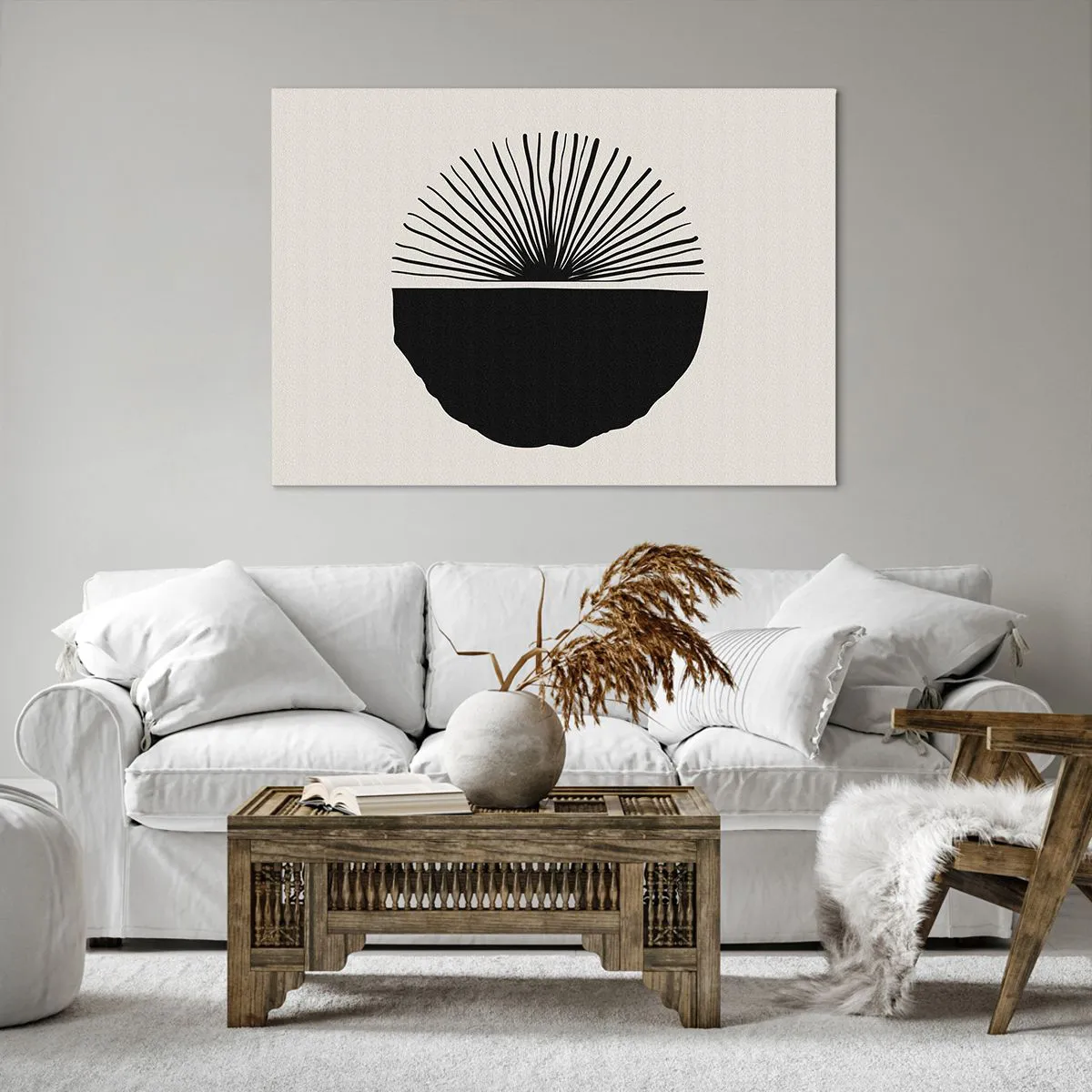 Cuadro sobre lienzo - Impresión de Imagen - Motivo negro minimalista sobre fondo claro. - 100x70cm - Un abanico de posibilidades - Decoración de pared moderna para salón y dormitorio ARTTOR