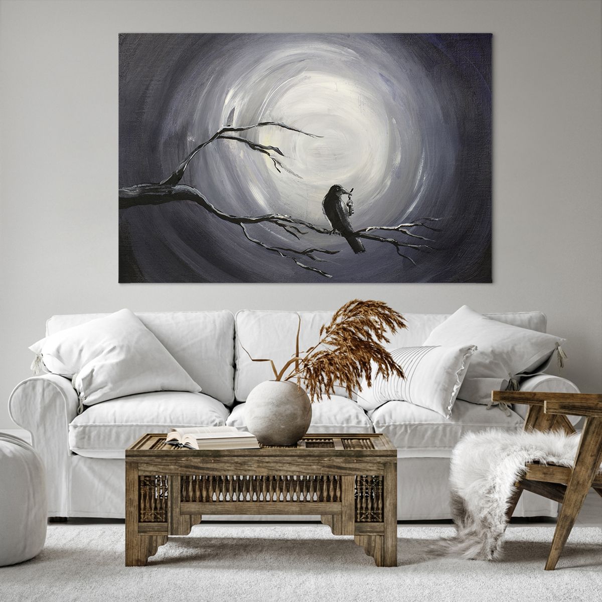Bild auf Leinwand Abstraktion, Bild auf Leinwand Krähe, Bild auf Leinwand Vogel, Bild auf Leinwand Mond, Bild auf Leinwand Schwarz Und Weiß