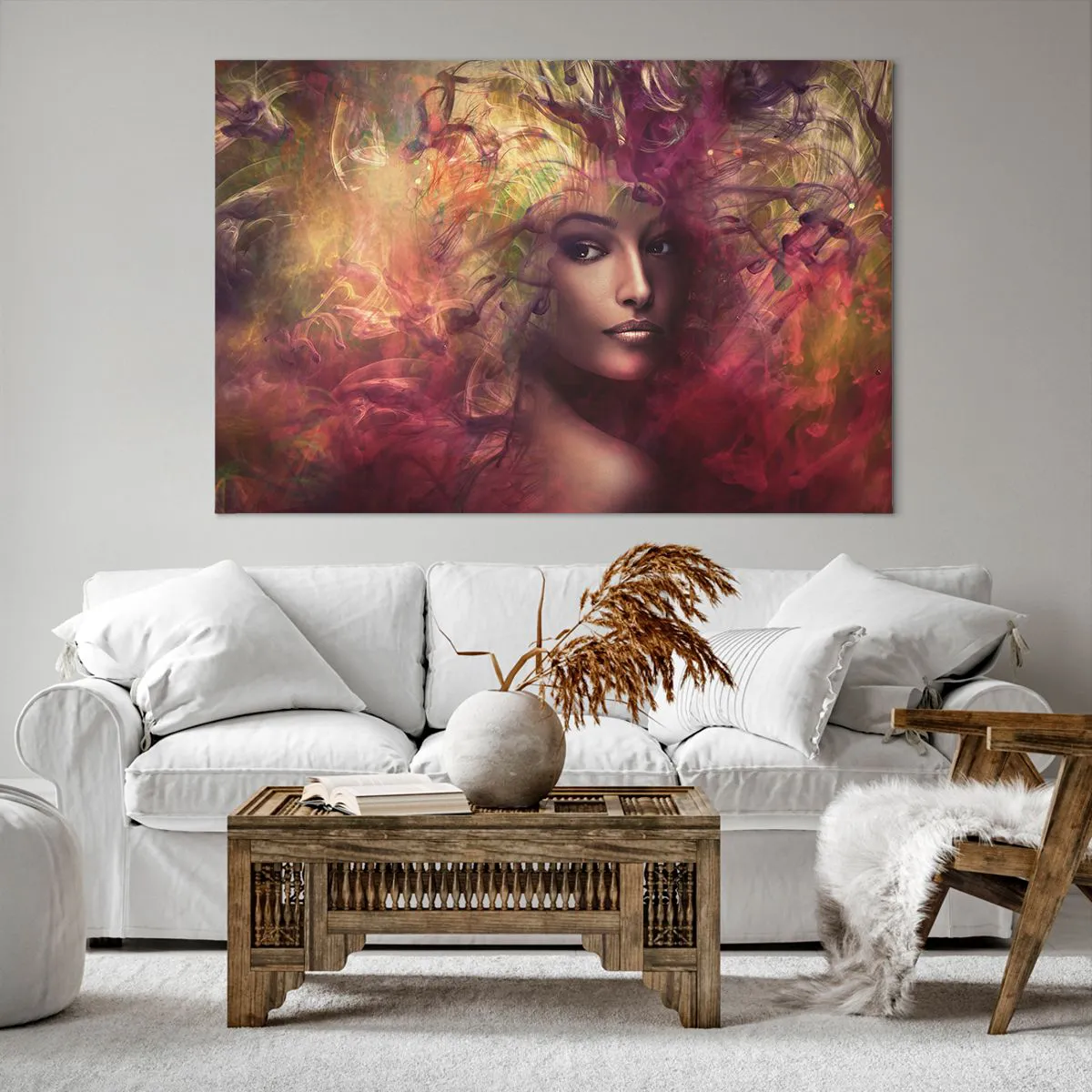 Bild auf Leinwand - Leinwandbild - Eine Frau in abstrakten Farben, die einen dynamischen Hintergrund schafft - 120x80cm - Ich bin hier! - Moderne Wanddekoration für Wohnzimmer und Schlafzimmer ARTTOR