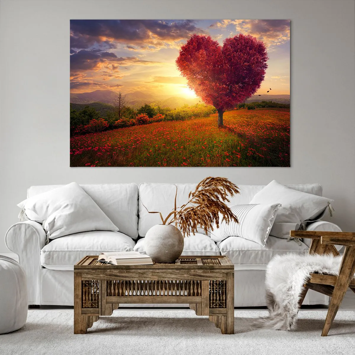 Cuadro sobre lienzo - Impresión de Imagen - Árbol en forma de corazón al atardecer - 120x80cm - Te atrapa el corazón - Decoración de pared moderna para salón y dormitorio ARTTOR