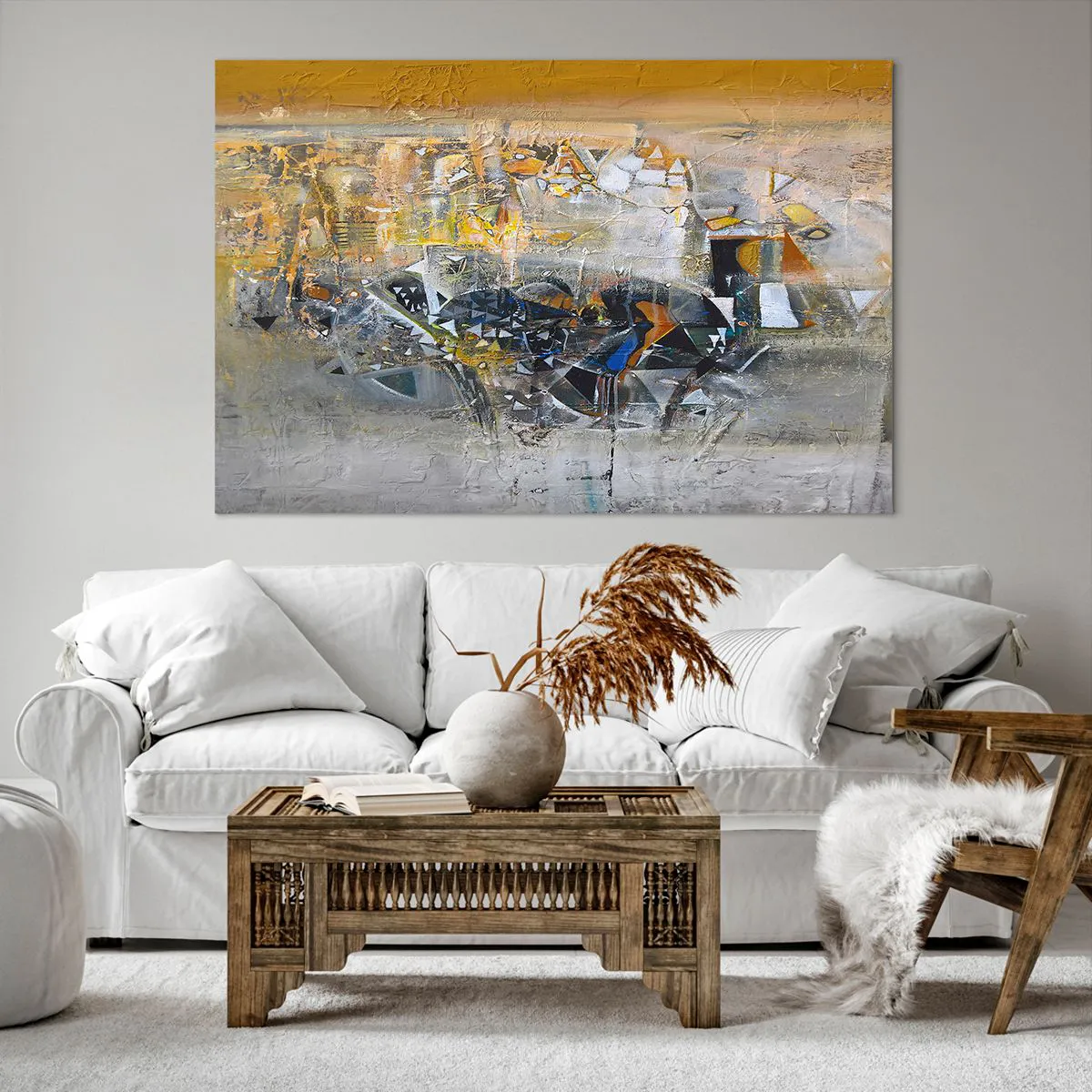 Bild auf Leinwand - Leinwandbild - Abstraktion mit dominanten Gelb- und Grautönen - 120x80cm - Alles wird gut - Moderne Wanddekoration für Wohnzimmer und Schlafzimmer ARTTOR