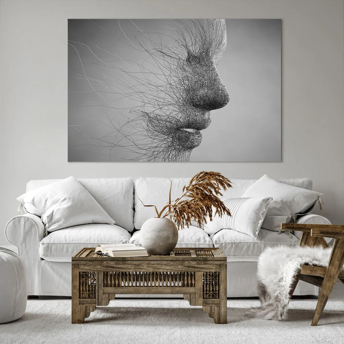 Impression sur toile - Image sur toile - Profil facial artistique créé avec des lignes délicates - 120x80cm - L'esprit du vent - Décoration murale moderne pour le salon et la chambre ARTTOR