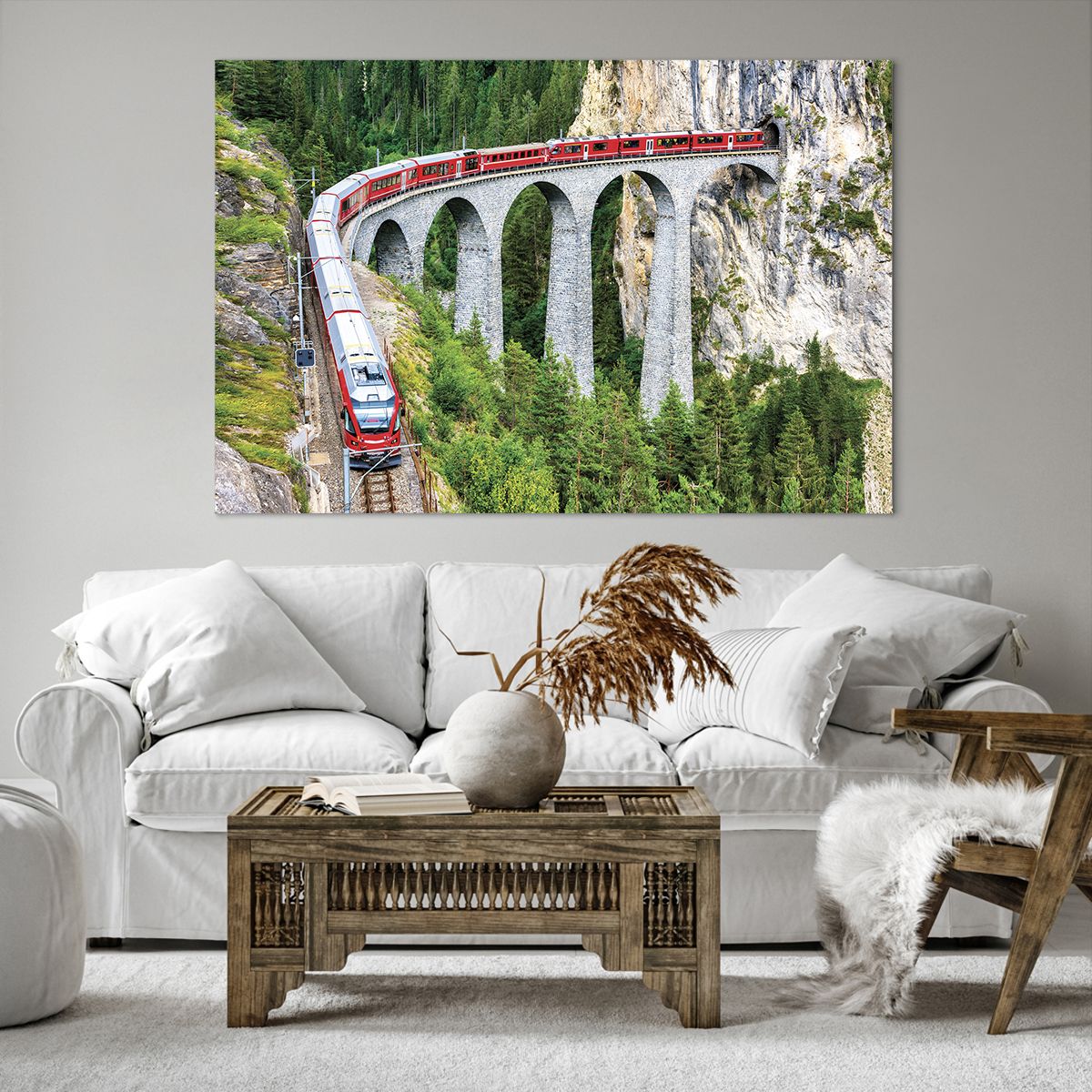 Obrazy na płótnie Most Kolejowy, Obrazy na płótnie Krajobraz Górski, Obrazy na płótnie Pociąg Pasażerski, Obrazy na płótnie Góry, Obrazy na płótnie Alpy