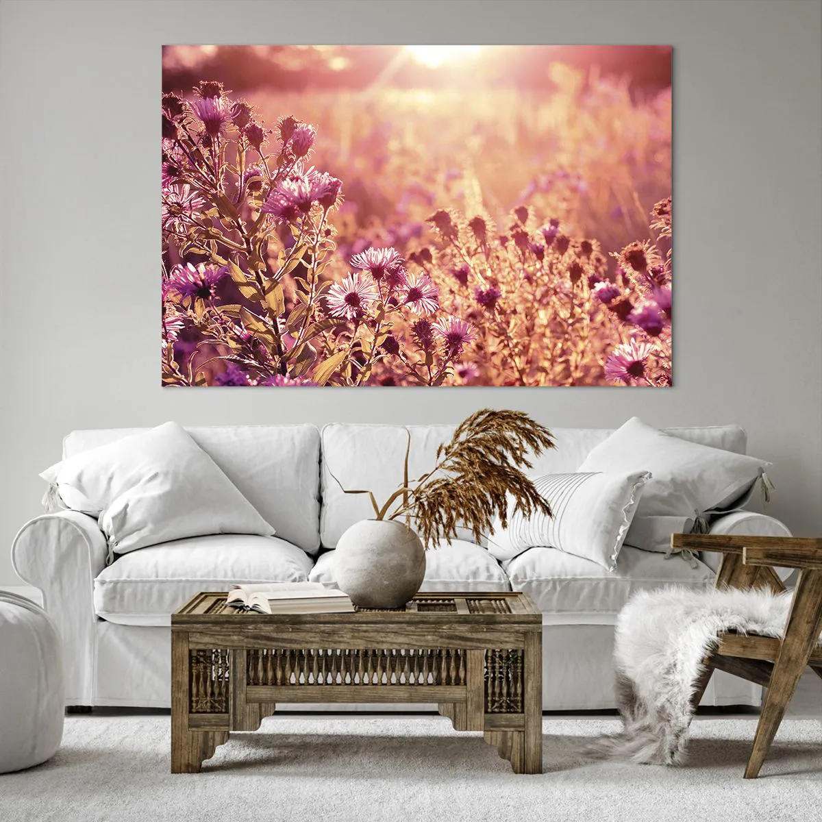 Obraz na płótnie - Łąka w świetle zachodzącego słońca - 120x80cm - Przed odejściem lata - Nowoczesna dekoracja ścienna do salonu, kuchni i sypialni ARTTOR