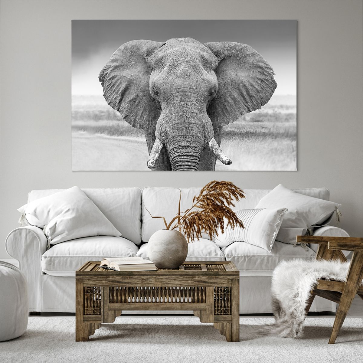 Bild auf Leinwand Elefant, Bild auf Leinwand Afrika, Bild auf Leinwand Tiere, Bild auf Leinwand Natur, Bild auf Leinwand Schwarz Und Weiß