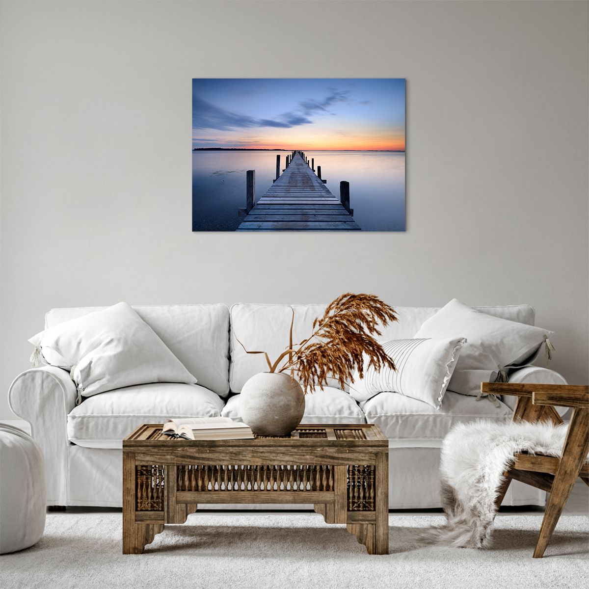 Bild auf Leinwand Landschaft, Bild auf Leinwand Bucht, Bild auf Leinwand Holzbrücke, Bild auf Leinwand Der Sonnenuntergang, Bild auf Leinwand Morgen