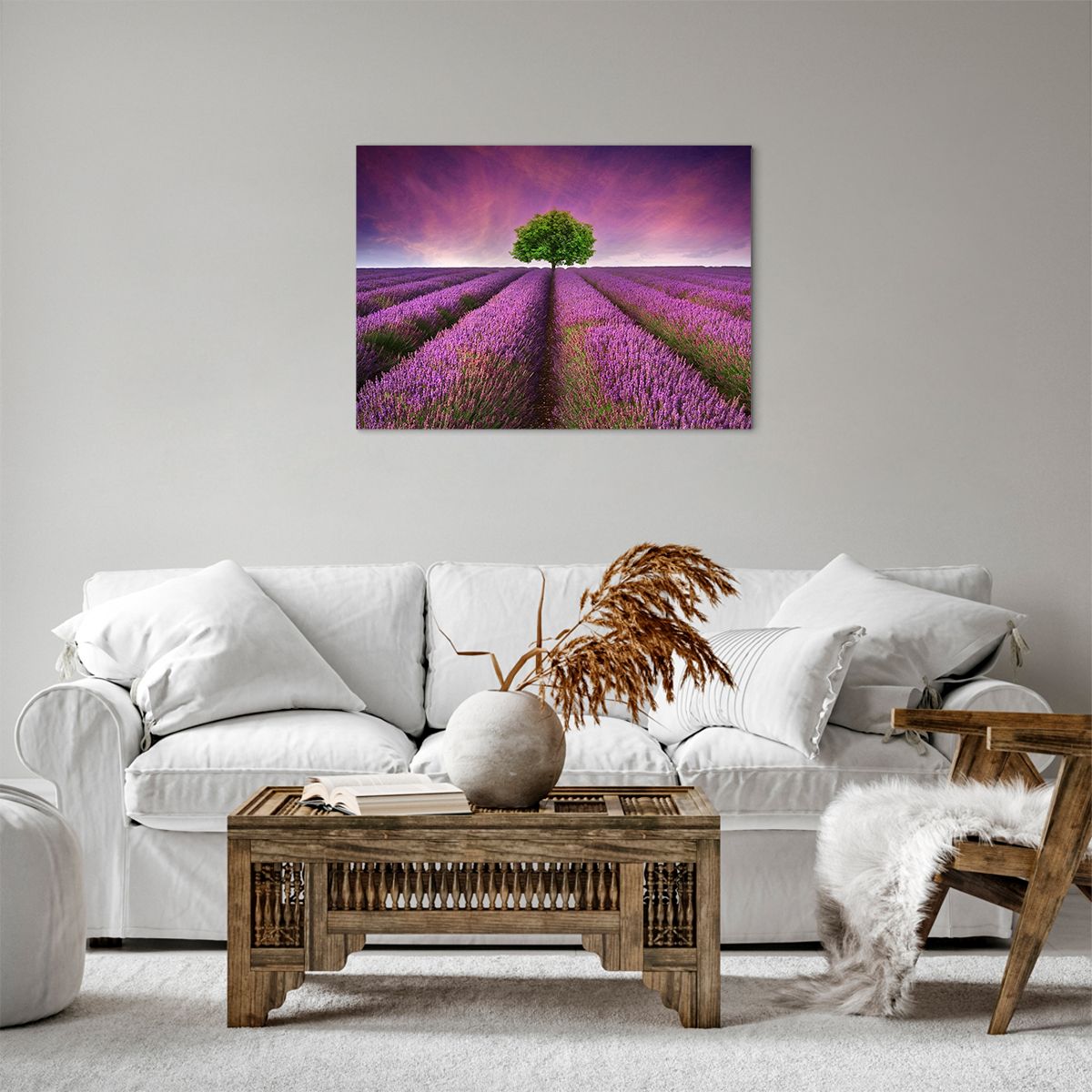 Bild auf Leinwand Landschaft, Bild auf Leinwand Lavendelfeld, Bild auf Leinwand Natur, Bild auf Leinwand Der Sonnenuntergang, Bild auf Leinwand Baum