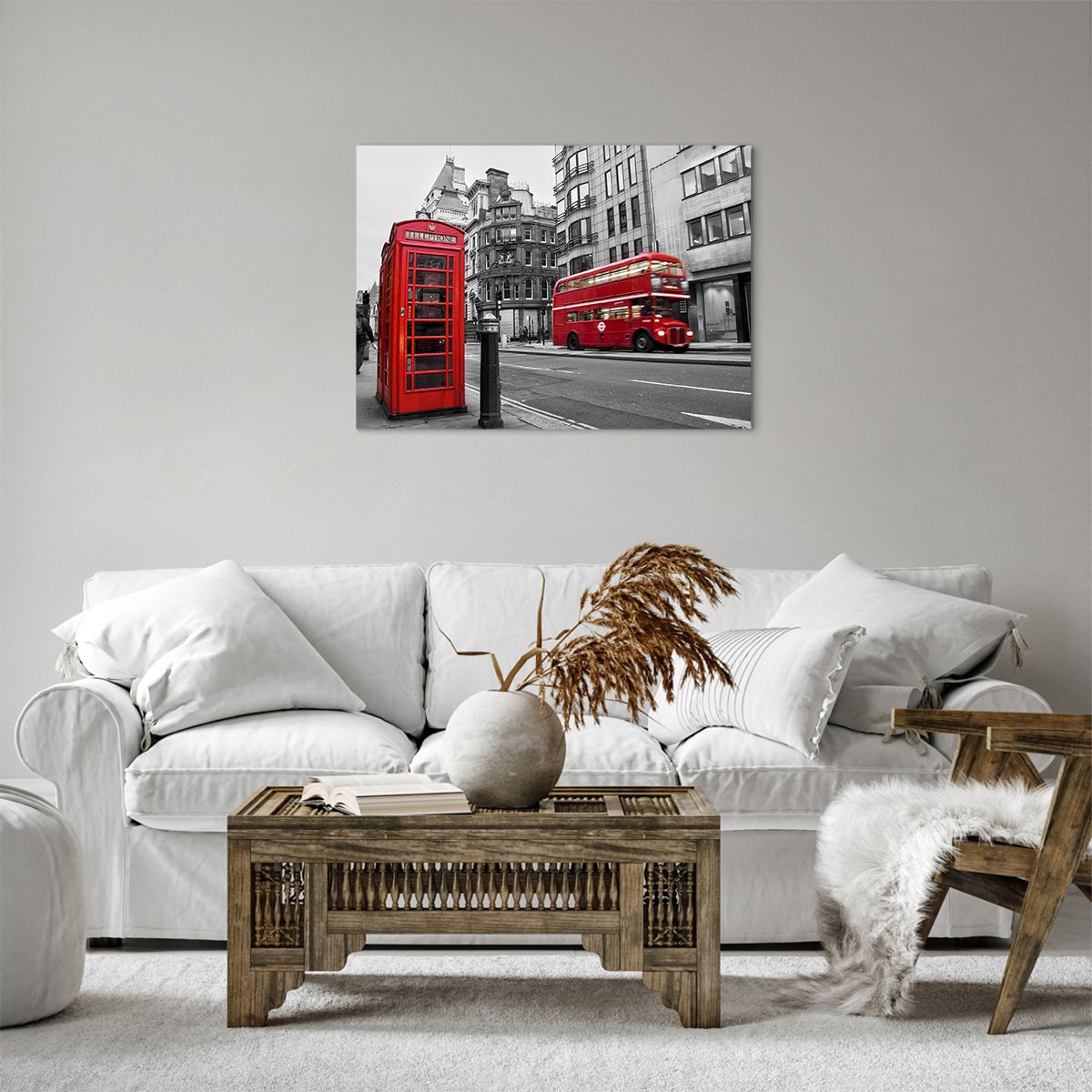 Bild auf Leinwand Stadt, Bild auf Leinwand London, Bild auf Leinwand Die Architektur, Bild auf Leinwand Roter Bus, Bild auf Leinwand Telefonzelle