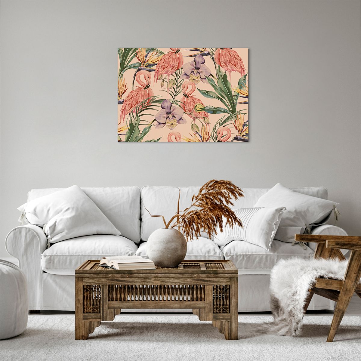 Bild auf Leinwand Vogel, Bild auf Leinwand Flamingo, Bild auf Leinwand Urwald, Bild auf Leinwand Palmblatt, Bild auf Leinwand Grafik
