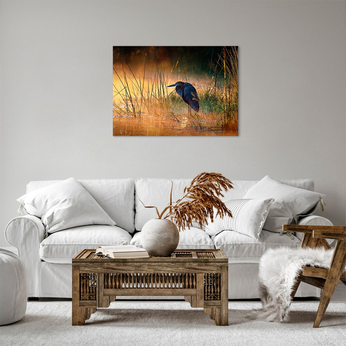 Canvas picture Heron, Canvas picture Bird, Canvas picture Nature, Canvas picture Fog, Canvas picture Animals