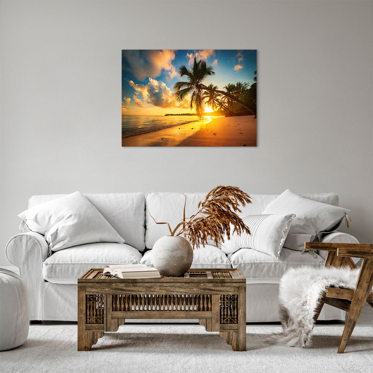 Bild auf Leinwand Landschaft, Bild auf Leinwand Kokusnuss-Palme, Bild auf Leinwand Meer, Bild auf Leinwand Strand, Bild auf Leinwand Der Sonnenuntergang