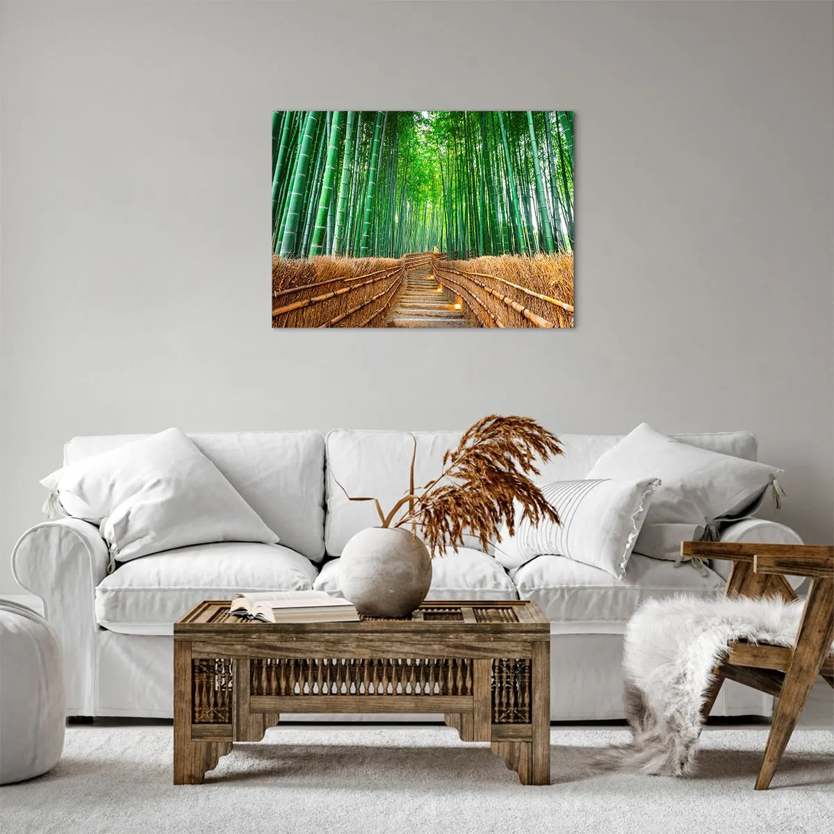 Tablou pe pânză Canvas - cale într-o pădure densă de bambus - 70x50cm - Esența naturii asiatice - Decorațiune modernă pentru perete pentru living și dormitor ARTTOR