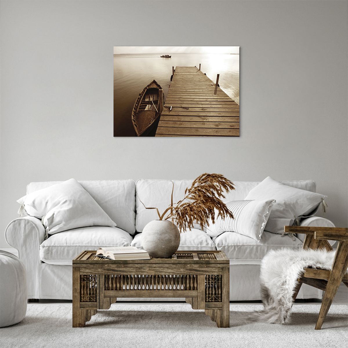 Bild auf Leinwand Landschaft, Bild auf Leinwand See, Bild auf Leinwand Holzbrücke, Bild auf Leinwand Boot, Bild auf Leinwand Natur
