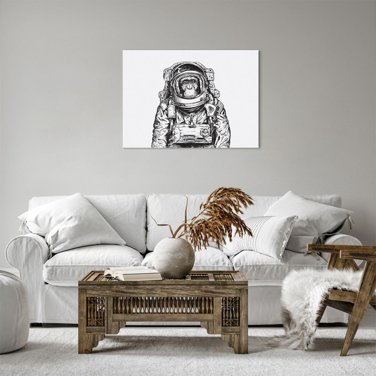 Quadro su tela Astrazione, Quadro su tela Astronauta, Quadro su tela Scimmia, Quadro su tela Arte, Quadro su tela Bianco E Nero