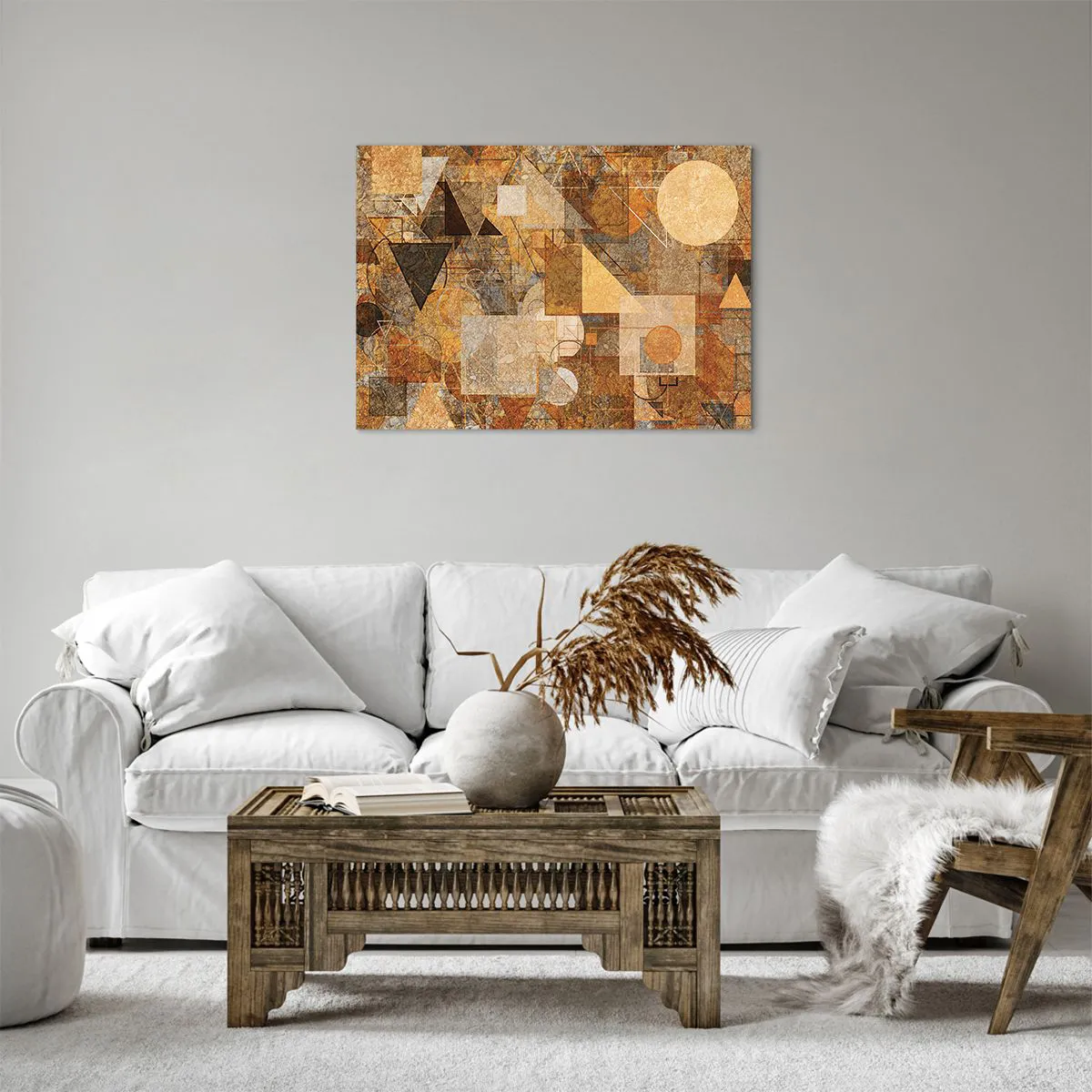 Canvas picture - Abstract geometric figures in warm shades - 70x50cm - Cubist Study in Brown - Modern wall decoration for the living room and bedroom ARTTOR