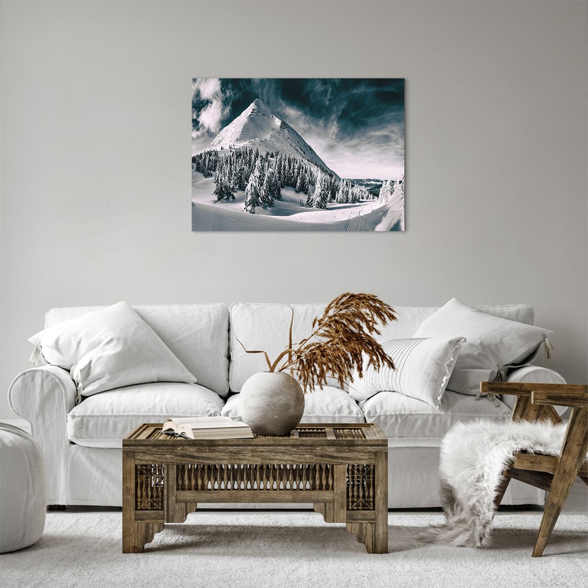 Apcgsm Quadro su tela finestra. Montagne di neve rotolante. Stampe su tela  Finestra Vista Natura Paesaggio. Quadri moderni finestra soggiorno da