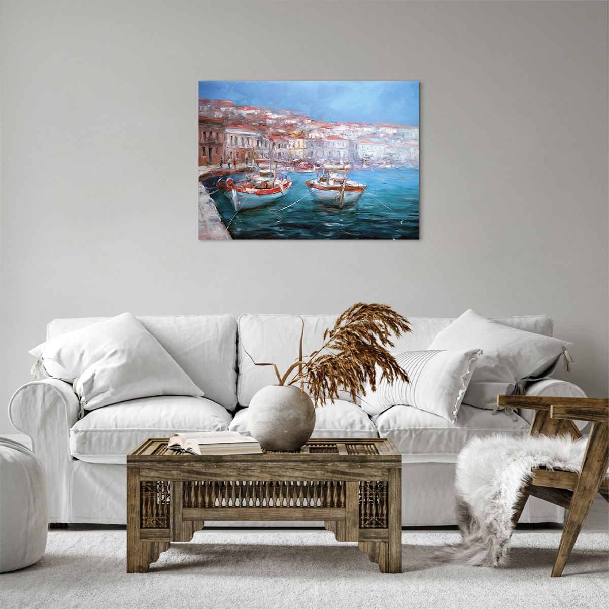 Cuadro sobre lienzo Ciudad Portuaria, Cuadro sobre lienzo Arquitectura, Cuadro sobre lienzo Grecia, Cuadro sobre lienzo Barcos, Cuadro sobre lienzo Viajes