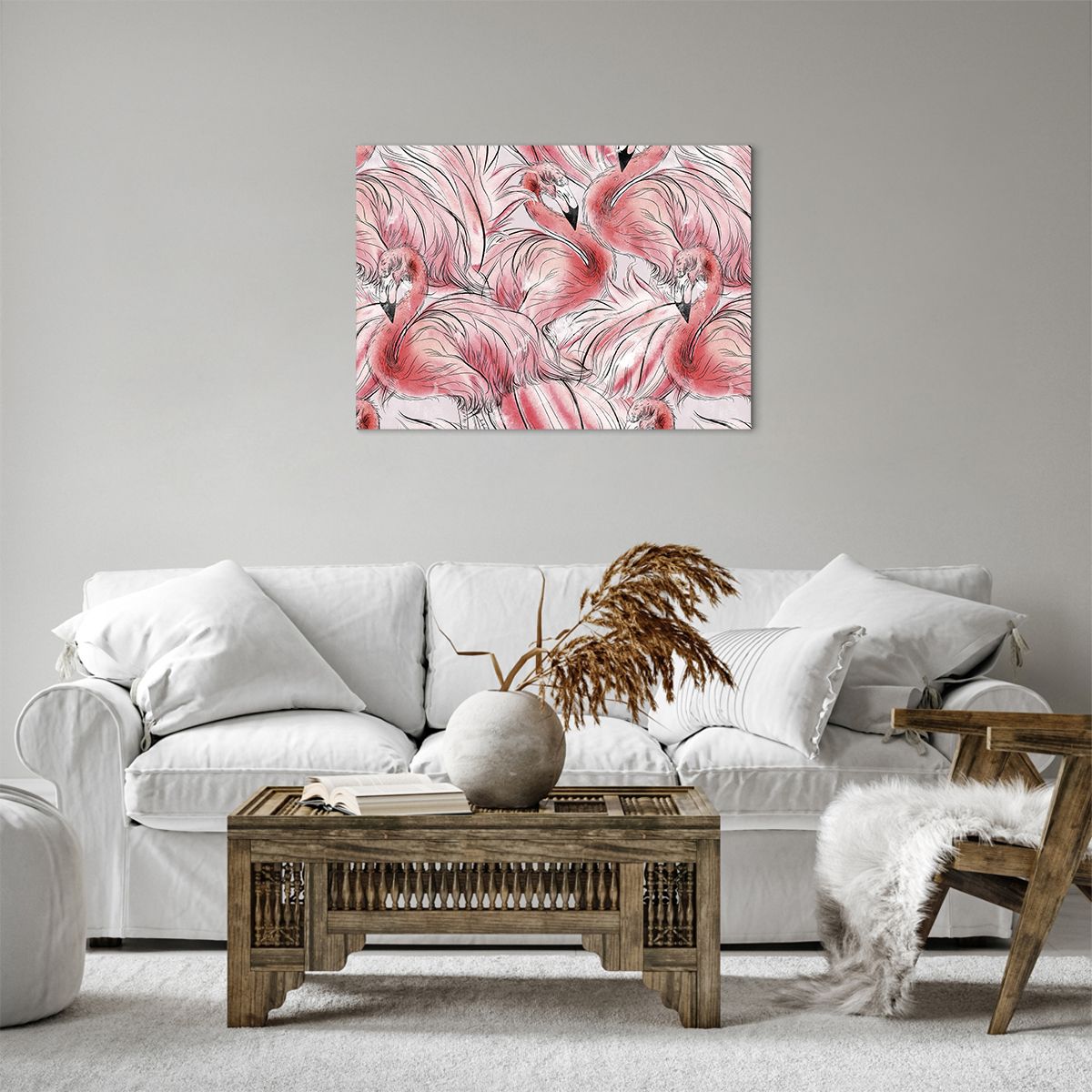 Obraz na plátne Flamingo, Obraz na plátne Vták, Obraz na plátne Grafika, Obraz na plátne Kreslenie, Obraz na plátne Pastelové Farby