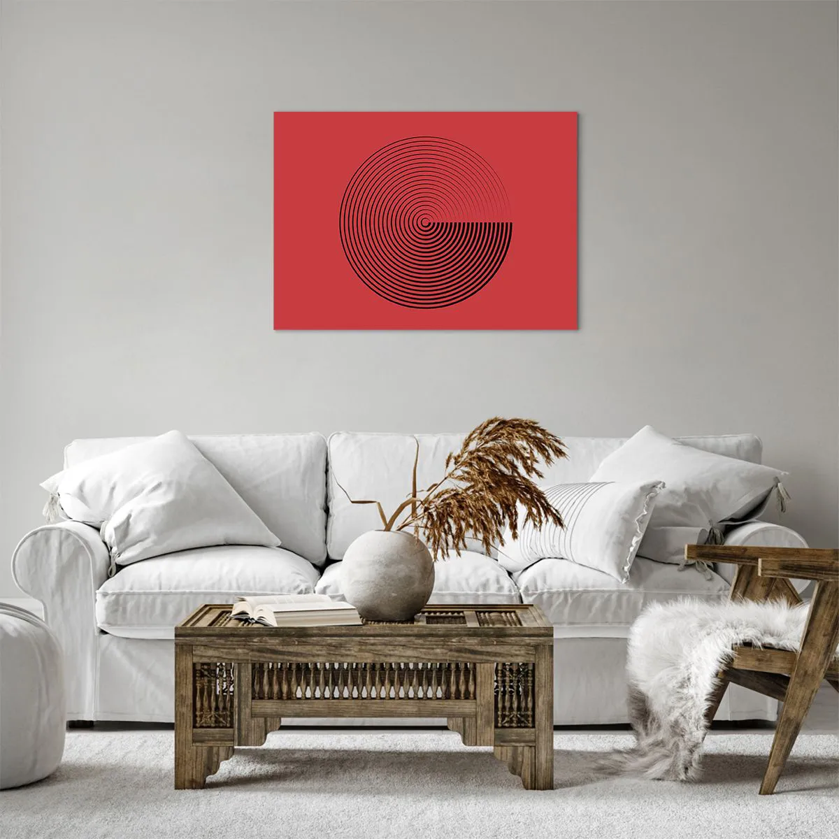 Canvas picture - Concentric circles on a red background - 70x50cm - Circular Movement - Modern wall decoration for the living room and bedroom ARTTOR