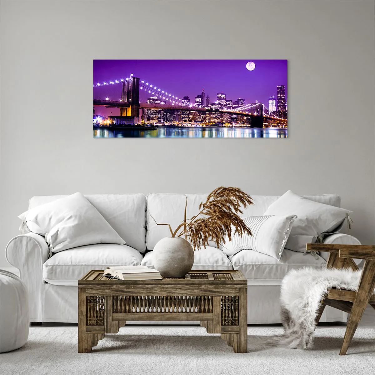 Impression sur toile - Image sur toile - Lumières de grande ville en violet - 100x40 cm
