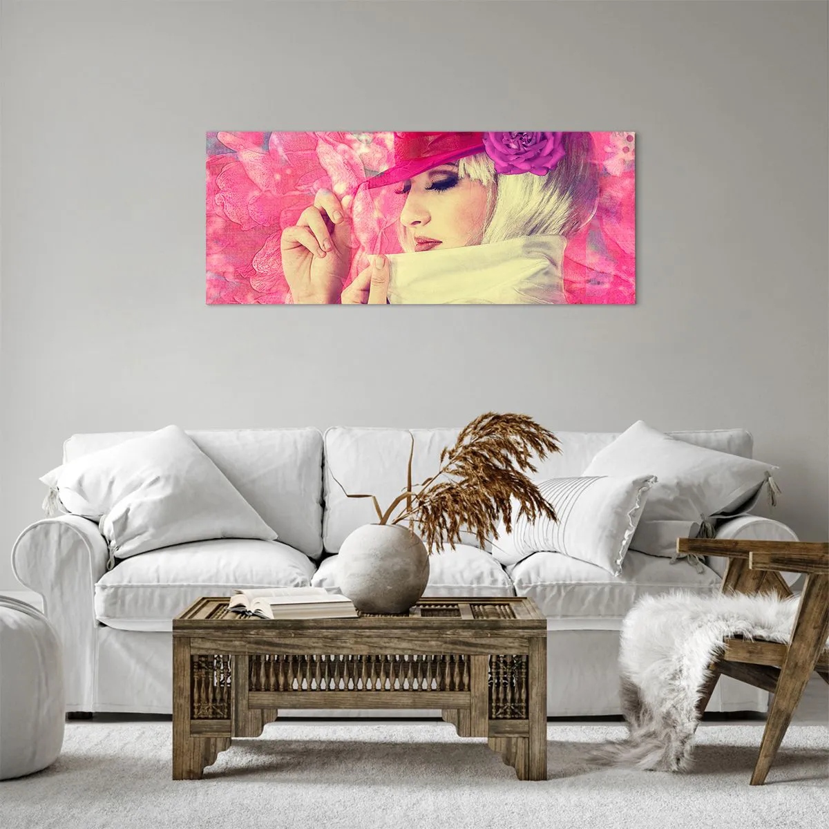 Bild auf Leinwand - Leinwandbild - Retro-Porträt in einem rosa Nebel - 100x40 cm