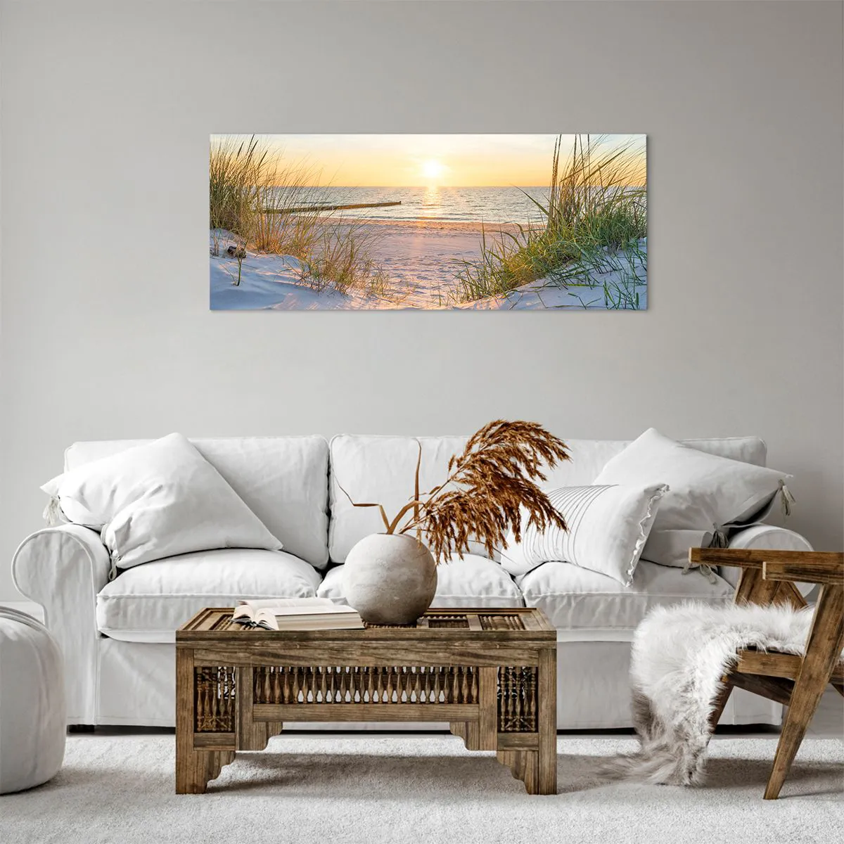 Lærredstryk - Billede på lærred - Havet brummer, fuglene synger, en vild strand midt i græsset.... - 100x40 cm