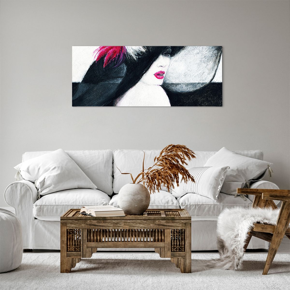 Quadro su tela Donna Con Cappello, Quadro su tela Volto Di Donna, Quadro su tela Labbra Rosse, Quadro su tela Arte, Quadro su tela Arte Moderna