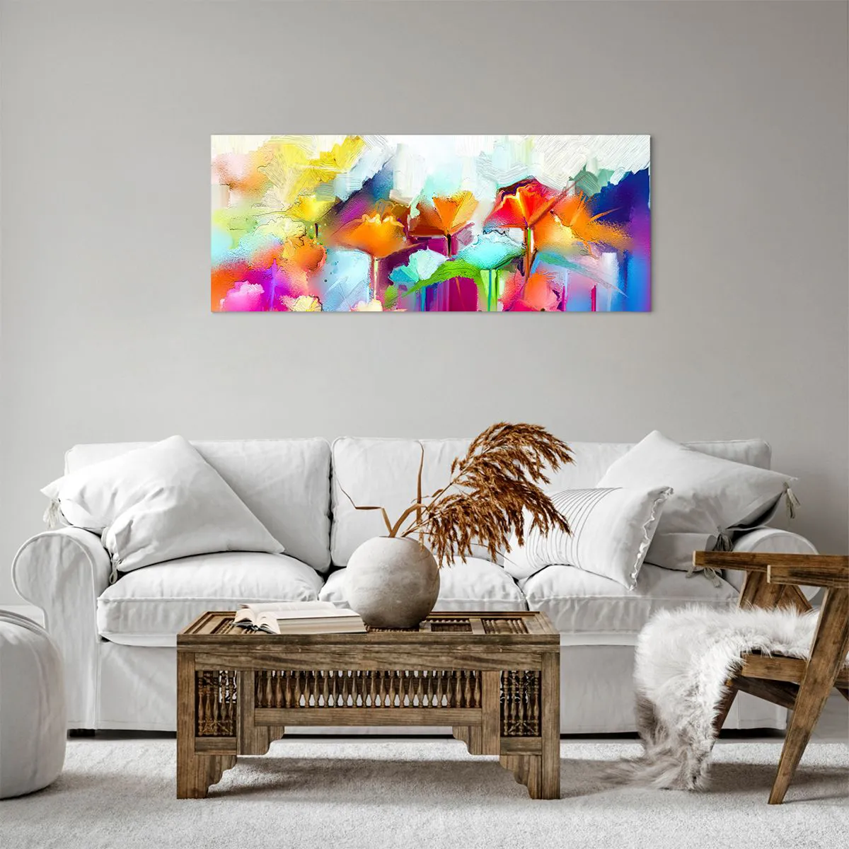 Lærredstryk - Billede på lærred - Regnbuen i blomstring - 100x40 cm