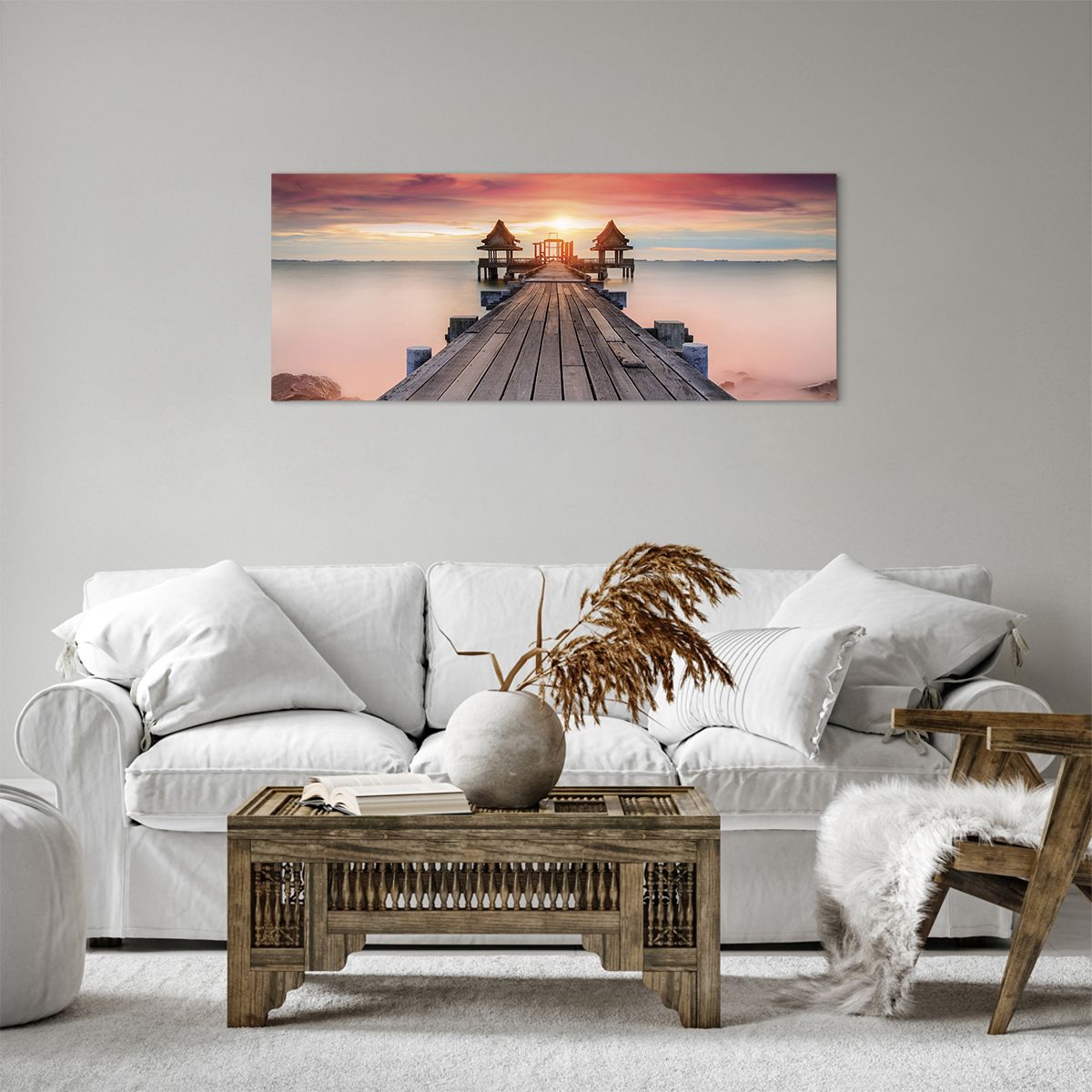 Bild auf Leinwand Landschaft, Bild auf Leinwand Holzsteg, Bild auf Leinwand Meer, Bild auf Leinwand Der Sonnenuntergang, Bild auf Leinwand Horizont