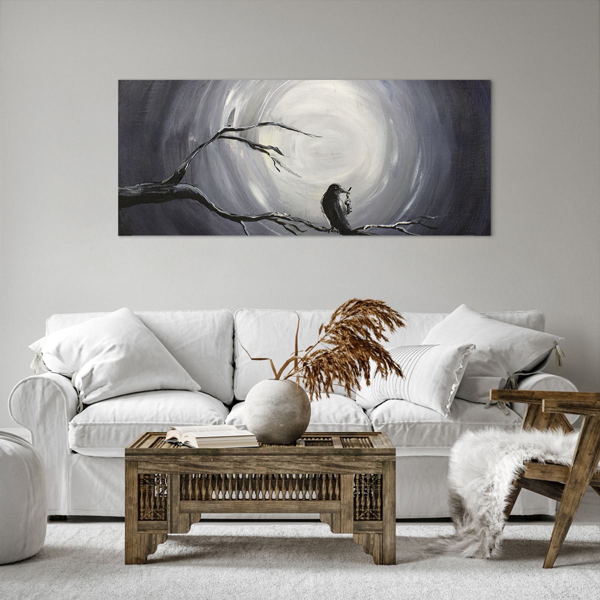 Impression sur toile Abstraction, Impression sur toile Corbeau, Impression sur toile Oiseau, Impression sur toile Lune, Impression sur toile Noir Et Blanc