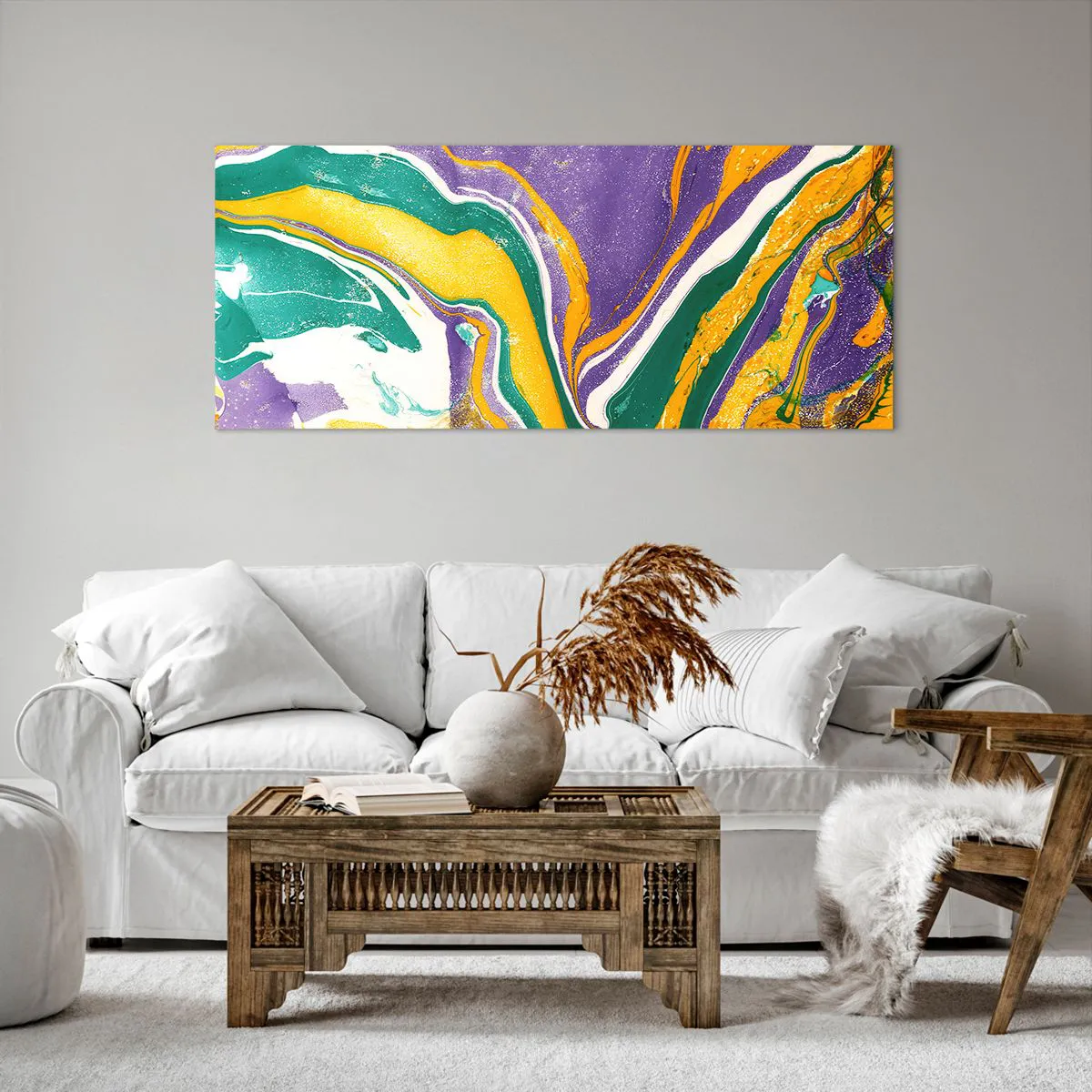 Quadro su tela - Stampe su Tela - Motivo astratto in marmo dai colori vivaci - 120x50cm - Onde di colore - Decorazione murale moderna per soggiorno e camera da letto ARTTOR