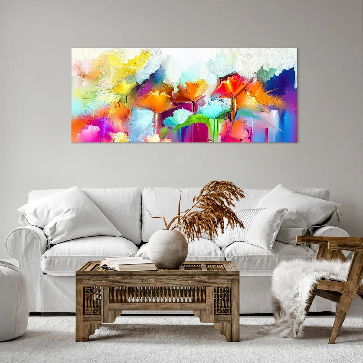 Lærredstryk - Billede på lærred - Regnbuen i blomstring - 120x50 cm