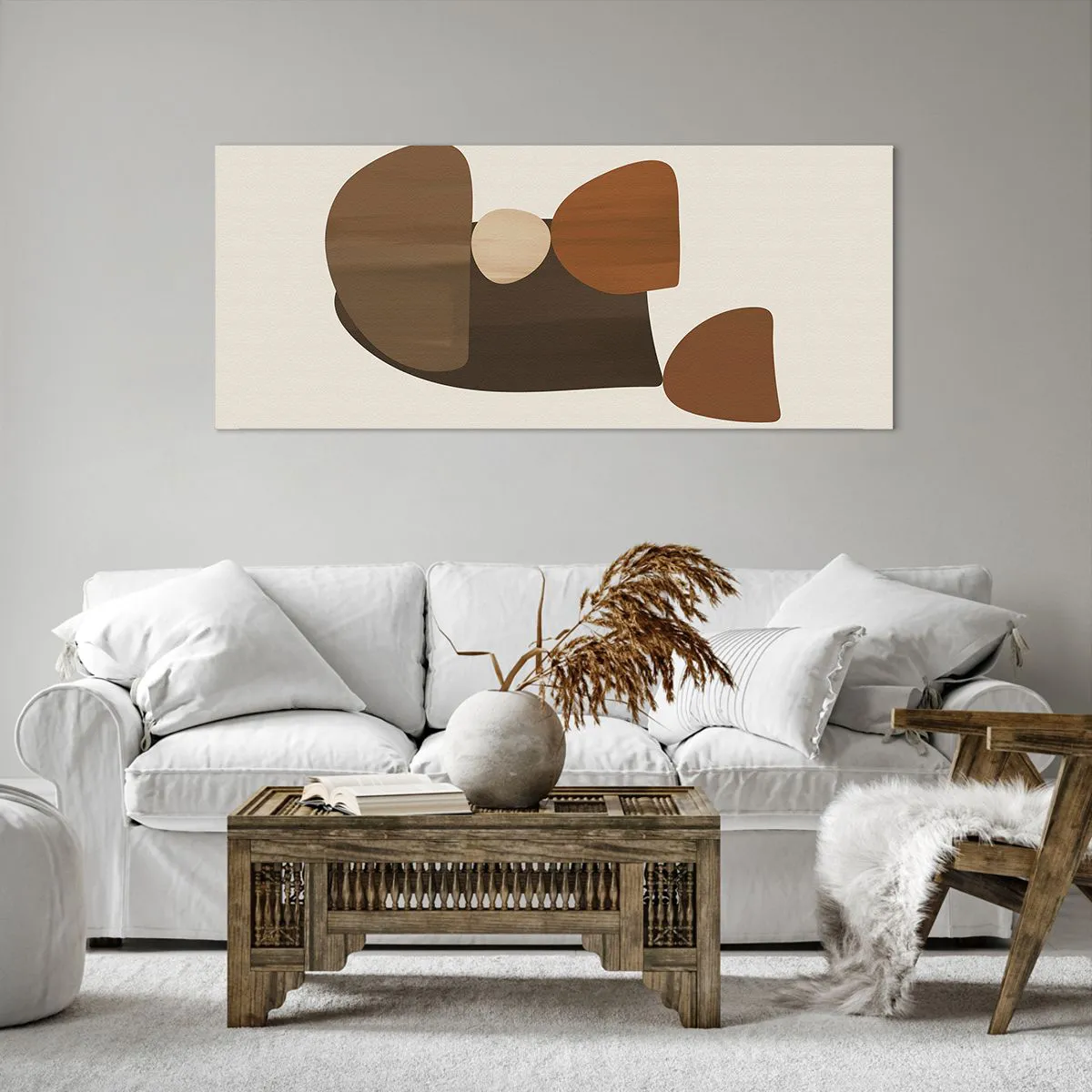 Cuadro sobre lienzo - Impresión de Imagen - Composición abstracta en tonos marrones y beige. - 120x50cm - Composición en bronce - Decoración de pared moderna para salón y dormitorio ARTTOR