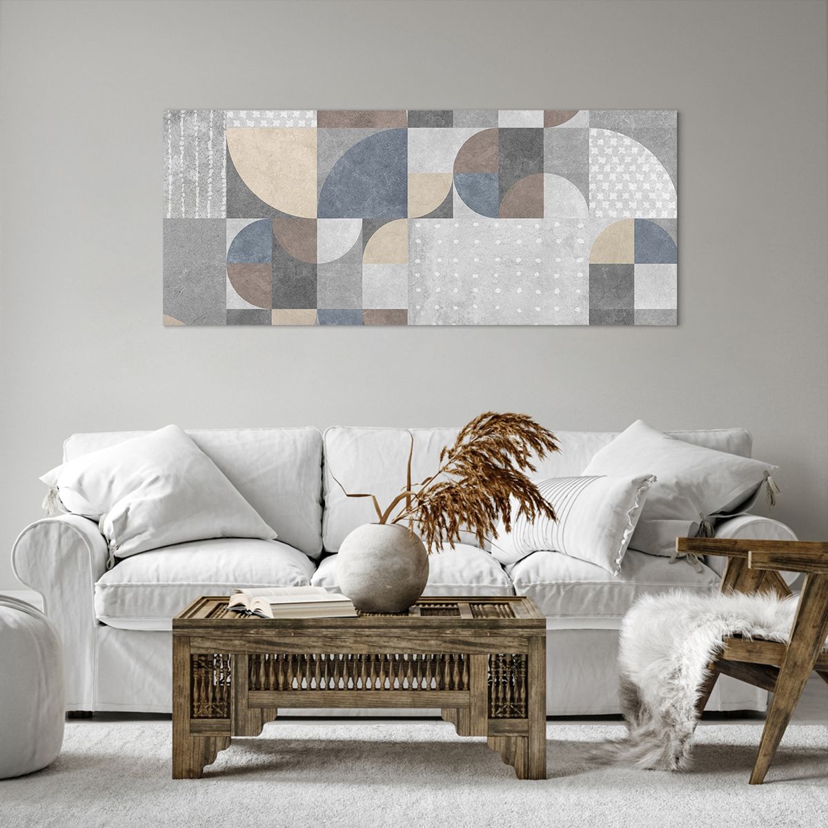 6 Quadri Boho Da Parete, Pittura Su Tela Patchwork In Bianco E