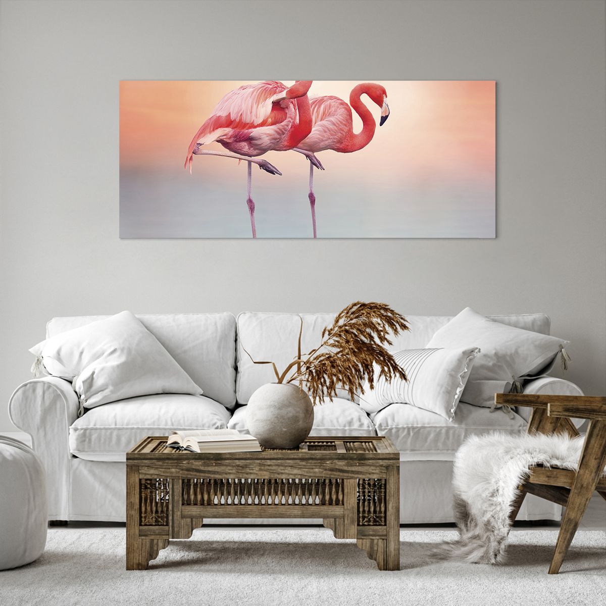 Bild auf Leinwand Flamingos, Bild auf Leinwand Die Vögel, Bild auf Leinwand Natur, Bild auf Leinwand Tiere, Bild auf Leinwand Pastellfarben
