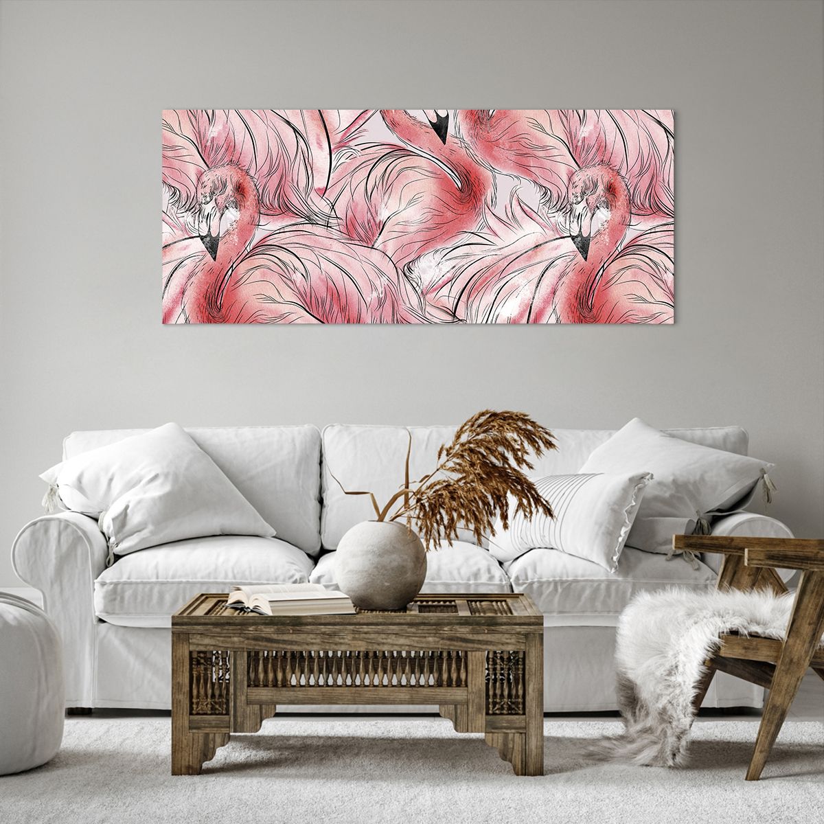 Bild auf Leinwand Flamingo, Bild auf Leinwand Vogel, Bild auf Leinwand Grafik, Bild auf Leinwand Zeichnung, Bild auf Leinwand Pastellfarben