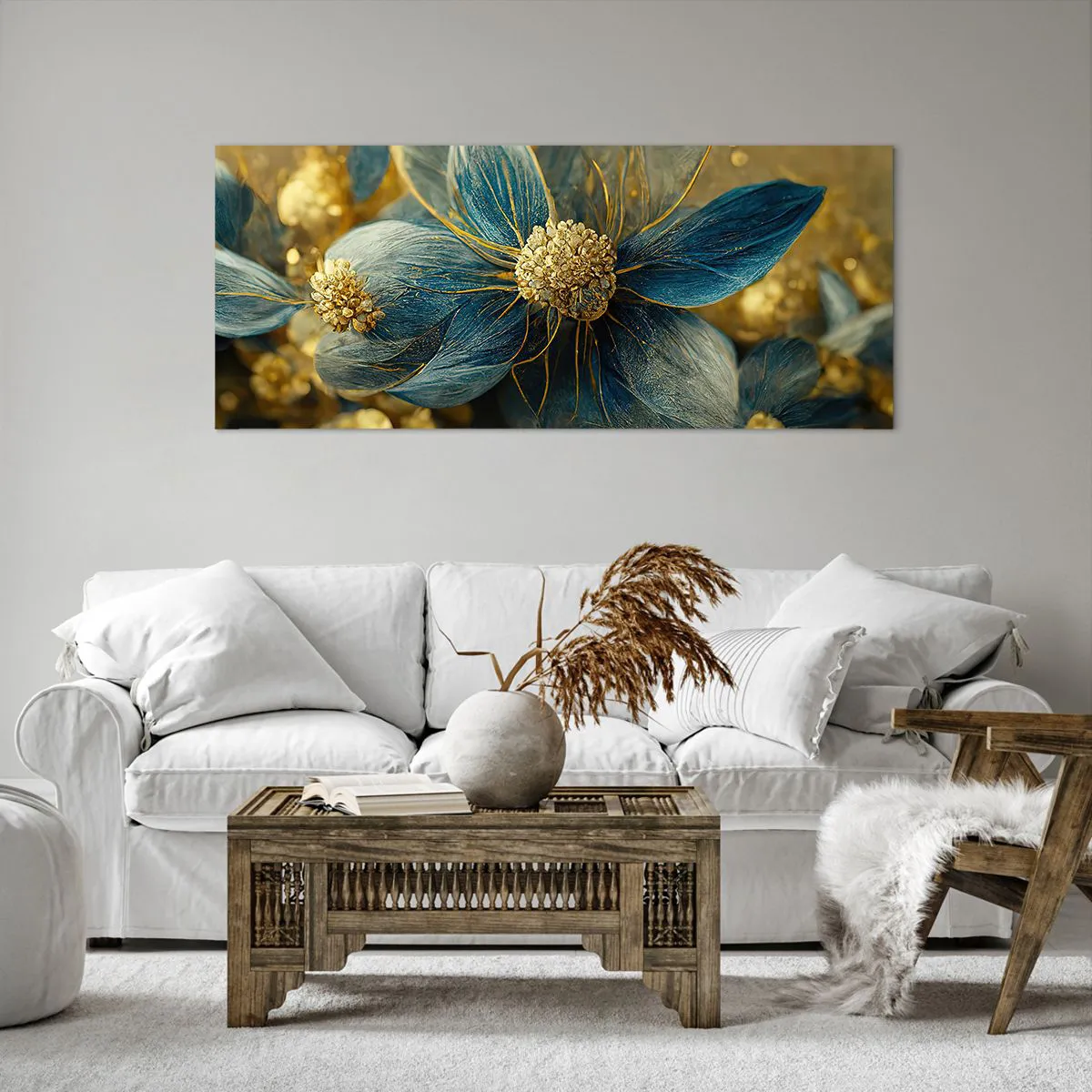 Quadro em tela - Florescer com ouro - 120x50 cm