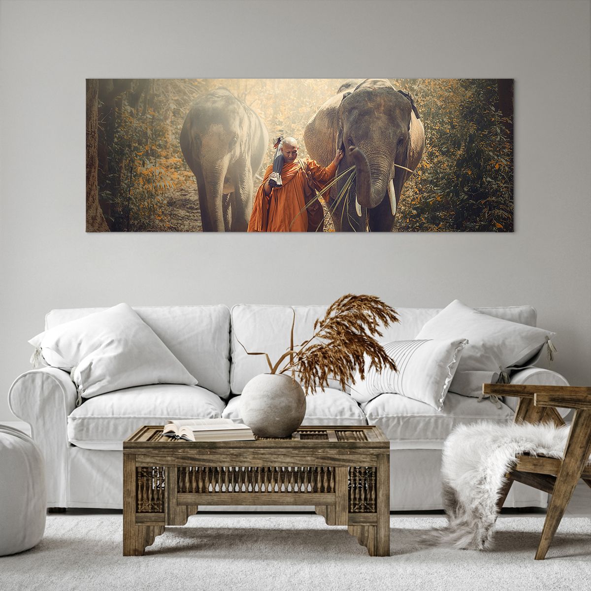 Cuadro sobre lienzo Asia, Cuadro sobre lienzo Elefante, Cuadro sobre lienzo Monje, Cuadro sobre lienzo Selva, Cuadro sobre lienzo Budismo