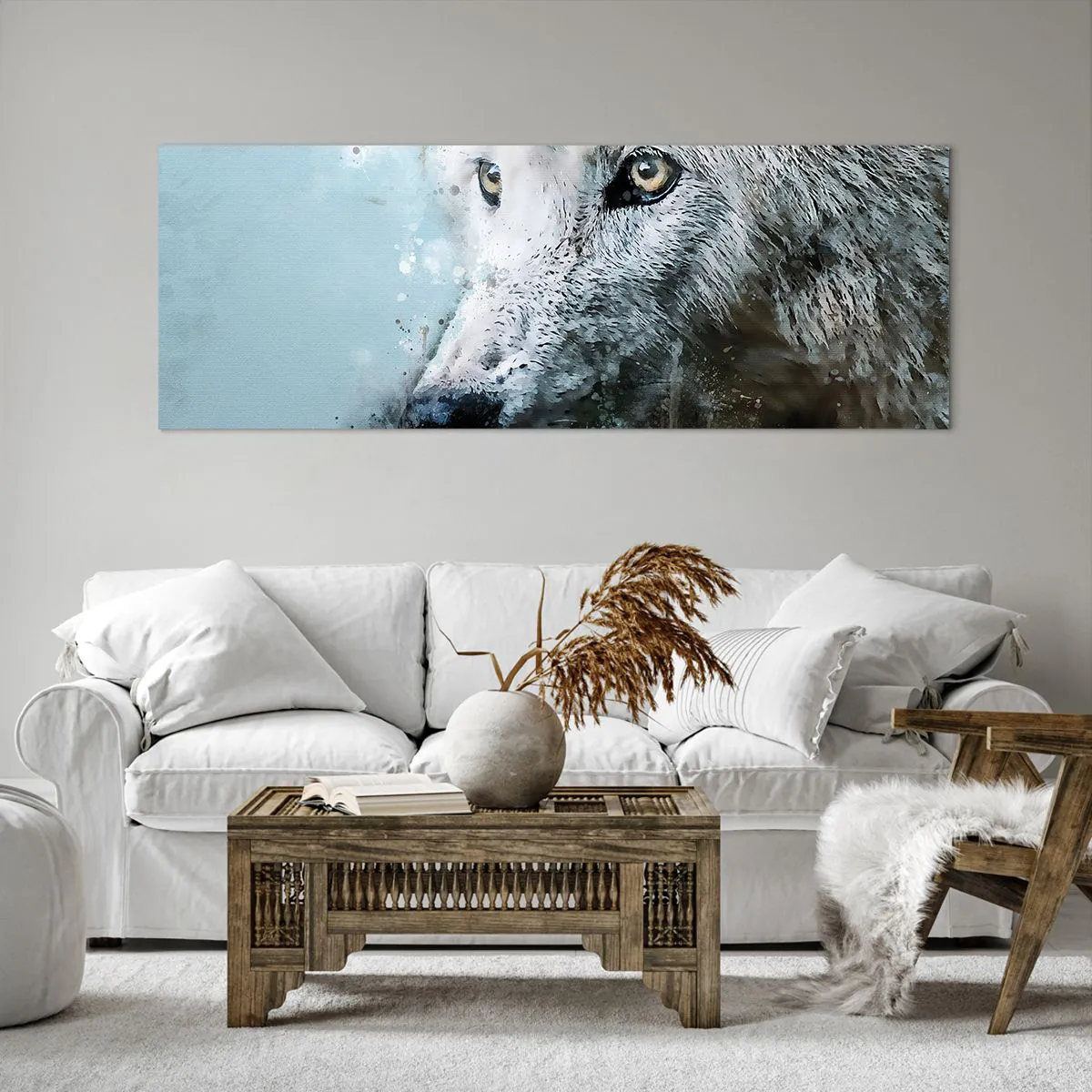 Tablou pe pânză - Faceți cunoștință cu sufletul lupului - 140x50 cm